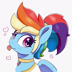 Size: 2103x2119 | Tagged: safe, artist:pabbley, rainbow dash, pegasus, pony, g4, :p, alternate hairstyle, collar, cute, dashabetes, looking at you, rainbow dash always dresses in style, simple background, smiling, smiling at you, solo, tongue out, white background