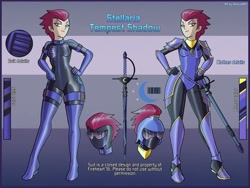 Size: 2500x1875 | Tagged: safe, artist:devillustart, oc, oc only, oc:tempest shadow(prisoners of the moon), human, equestria girls, g4, alternate universe, clothes, couple, fireheart76's latex suit design, gloves, humanized, humanized oc, latex, latex boots, latex gloves, latex suit, prisoners of the moon, rubber, rubber gloves, rubber suit