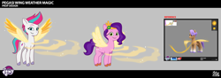 Size: 3708x1311 | Tagged: safe, pipp petals, zipp storm, pegasus, pony, g5, hey foal sister, my little pony: tell your tale, official, spoiler:g5, spoiler:my little pony: tell your tale, spoiler:tyts02e25, concept art, duo, female, glowing, glowing wings, looking at you, magic, mare, my little pony logo, pegasus magic, royal sisters (g5), royalty, siblings, sisters, smiling, spread wings, text, unshorn fetlocks, wings