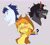 Size: 3104x2792 | Tagged: safe, artist:chub-wub, braeburn, king sombra, soarin', earth pony, pegasus, pony, unicorn, g4, blushing, clothes, cowboy hat, facial hair, fangs, floppy ears, gay, gay pride flag, goatee, gray background, grin, hat, horn, male, pride, pride flag, question mark, ship:soarburn, shipping, simple background, smiling, sombraeburn, stallion, trio, trio male, vest