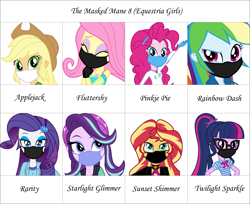 Size: 2877x2346 | Tagged: safe, editor:brokenadam, applejack, fluttershy, pinkie pie, rainbow dash, rarity, sci-twi, starlight glimmer, sunset shimmer, twilight sparkle, human, equestria girls, g4, face mask, humane eight, humane five, humane seven, humane six, mask