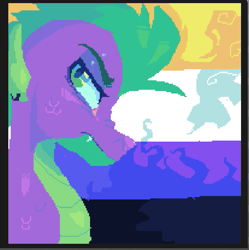 Size: 719x722 | Tagged: safe, artist:kreeeeeez, spike, dragon, g4, digital art, eyebrow piercing, gender headcanon, lacrimal caruncle, nonbinary pride flag, nonbinary spike, piercing, pixel art, pride, pride flag