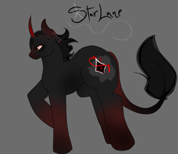 Size: 4460x3850 | Tagged: artist needed, source needed, safe, oc, oc:starlane, unicorn, curved horn, ear piercing, earring, fading red, horn, interspecies offspring, jewelry, large butt, offspring, parent:king sombra, parent:pony of shadows, piercing, red eyes, star cutiemark, starry belly