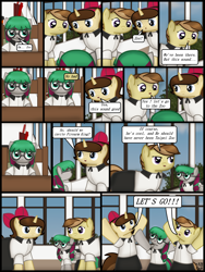 Size: 1750x2333 | Tagged: safe, artist:99999999000, oc, oc only, oc:li anna, oc:mar baolin, oc:zhang cathy, earth pony, pegasus, unicorn, comic:affection, clothes, comic, female, glasses, horn, school, school uniform