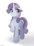 Size: 1536x2048 | Tagged: safe, artist:unclechai, sweetie belle, pony, unicorn, g4, female, floppy ears, horn, looking at something, mare, raised hoof, simple background, solo