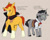 Size: 5500x4382 | Tagged: safe, artist:chub-wub, king sombra, sunburst, pony, unicorn, g4, absurd resolution, alternate accessories, alternate design, alternate hairstyle, alternate tailstyle, amulet, beard, beige background, black hooves, black mane, black tail, blaze (coat marking), body scar, bowtie, broken horn, brown background, cape, clothes, coat markings, collared shirt, colored, duo, duo male, ears back, evil sunburst, eyebrow slit, eyebrows, facial hair, facial markings, facial scar, fetlock tuft, flat colors, floppy ears, frown, glasses, good king sombra, gray coat, green eyes, hatching (technique), height difference, hoof fluff, horn, implied sunset shimmer, jewelry, leg scar, looking at you, magic, male, missing cutie mark, narrowed eyes, orange coat, personality swap, physique difference, raised leg, red mane, red tail, requested art, round glasses, scar, shirt, short mane, short tail, shoulder scar, sideburns, simple background, slit pupils, small glasses, smiling, smiling at you, socks (coat markings), stallion, stand, standing, standing on three hooves, sweater vest, tail, tan background, teal eyes, text, three quarter view, torn ear, two toned mane, two toned tail, unicorn horn, vest, wall of tags, white shirt