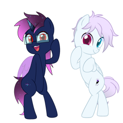 Size: 4000x4000 | Tagged: safe, artist:ramixe dash, oc, oc only, oc:lightning stars, oc:osiris eclipse, alicorn, pegasus, pony, g4, g5, base used, duo, g5 to g4, generation leap, glasses, male, race swap, simple background, transparent background