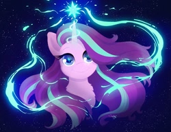 Size: 2299x1762 | Tagged: safe, artist:saphypone, starlight glimmer, pony, unicorn, g4, beautiful, bust, female, glowing, glowing horn, horn, magic, mare, smiling, solo, starlight glimmer day, starry eyes, stars, wingding eyes