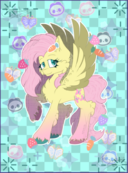 Size: 2224x3000 | Tagged: safe, artist:bryonythewolf, part of a set, fluttershy, pegasus, pony, g4, cheek fluff, chest fluff, ear fluff, female, mare, raised hoof, solo, spread wings, unshorn fetlocks, wings