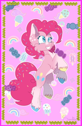 Size: 1947x3000 | Tagged: safe, artist:bryonythewolf, part of a set, pinkie pie, earth pony, pony, g4, cheek fluff, chest fluff, female, grin, mare, smiling, solo, unshorn fetlocks