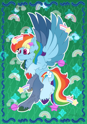 Size: 2101x3000 | Tagged: safe, artist:bryonythewolf, part of a set, rainbow dash, pegasus, pony, g4, cheek fluff, chest fluff, female, mare, outline, solo, spread wings, unshorn fetlocks, white outline, wings