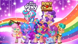 Size: 1280x720 | Tagged: safe, artist:princesspriscillapt, hitch trailblazer, izzy moonbow, misty brightdawn, pipp petals, sunny starscout, zipp storm, oc, oc:princess priscilla, alicorn, earth pony, pegasus, pony, unicorn, pony town, g5, make your mark, my little pony: make your mark, alicorn oc, alicornified, horn, race swap, rainbow, wings