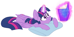 Size: 3034x1539 | Tagged: safe, artist:chub-wub, twilight sparkle, alicorn, pony, g4, adorkable, book, cute, dork, female, folded wings, glowing, glowing horn, horn, levitation, magic, magic aura, mare, pillow, reading, simple background, solo, tail, telekinesis, transparent background, twilight sparkle (alicorn), wings