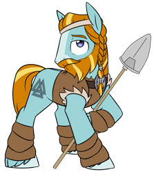 Size: 3816x4284 | Tagged: safe, artist:chub-wub, rockhoof, earth pony, pony, campfire tales, g4, my little pony: friendship is magic, absurd resolution, beard, braid, clothes, facial hair, looking at you, male, rockhoof's shovel, shovel, simple background, solo, stallion, transparent background, unshorn fetlocks, valknut