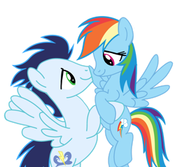 Size: 1280x1225 | Tagged: safe, artist:soarindasher10, rainbow dash, soarin', pegasus, pony, g4, female, looking at each other, looking at someone, male, mare, ship:soarindash, shipping, simple background, smiling, smiling at each other, stallion, straight, transparent background