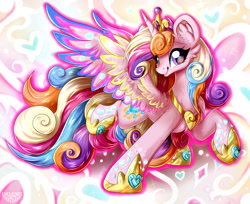 Size: 1280x1047 | Tagged: safe, artist:woonborg, gameloft, princess cadance, alicorn, pony, g4, chest fluff, crown, ear fluff, female, hoof shoes, jewelry, mare, rainbow power, rainbow power-ified, regalia, smiling, solo, spread wings, standing on two hooves, wings