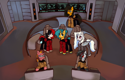 Size: 7916x5020 | Tagged: safe, artist:хлебушек, oc, oc:canada, oc:drew dru, oc:ivan101, oc:kanter, oc:sis, oc:wry bell, earth pony, pegasus, unicorn, horn, star trek, star trek: the next generation