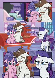 Size: 1920x2715 | Tagged: safe, artist:alexdti, cookie crumbles, hondo flanks, rarity, unicorn, comic:how we met, g4, couch, female, filly, filly rarity, horn, implied death, male, mare, stallion, younger