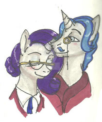 Size: 400x476 | Tagged: safe, artist:khwhitelion, fancypants, rarity, pony, unicorn, female, horn, male, mare, ship:raripants, shipping, stallion, straight, traditional art