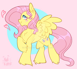 Size: 1280x1139 | Tagged: safe, artist:nullkunst, artist:nullkunstt, fluttershy, pegasus, pony, blushing, deviantart watermark, female, heart, mare, obtrusive watermark, signature, smiling, solo, unshorn fetlocks, watermark