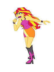 Size: 3024x4032 | Tagged: safe, artist:vitaltoast, sunset shimmer, human, equestria girls, g4, my little pony equestria girls: rainbow rocks, bare shoulders, female, simple background, singing, sleeveless, solo