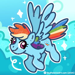 Size: 3000x3000 | Tagged: safe, artist:redpalette, rainbow dash, pegasus, pony, g4, cloud, cute, female, flying, mare, sky, smiling, solo, sparkles, spread wings, wings