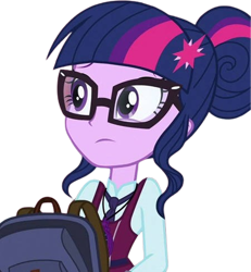 Size: 2328x2520 | Tagged: safe, edit, edited screencap, editor:mrtoonlover83, screencap, sci-twi, twilight sparkle, human, equestria girls, g4, background removed, backpack, clothes, crystal prep academy uniform, female, glasses, hair bun, necktie, needs more jpeg, not a vector, school tie, school uniform, schoolgirl, simple background, solo, transparent background