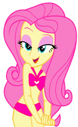 Size: 666x1080 | Tagged: safe, alternate version, artist:rosasmitt, fluttershy, human, equestria girls, g4, bare shoulders, bedroom eyes, bikini, clothes, female, open mouth, open smile, seductive, sexy, simple background, smiling, solo, swimsuit, transparent background