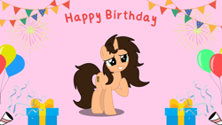 Size: 1600x900 | Tagged: safe, artist:small-brooke1998, oc, oc only, pony, unicorn, base used, birthday, happy birthday, horn, solo