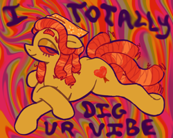 Size: 2028x1624 | Tagged: safe, artist:catponything, tree hugger, earth pony, g4, crossed hooves, dreadlocks, high, implied drug use, lying down, prone, psychedelic, smiling, solo, sploot, stoned