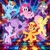 Size: 900x900 | Tagged: safe, artist:alex s., artist:user15432, fluttershy, pinkie pie, rainbow dash, spike, starlight glimmer, sunset shimmer, twilight sparkle, alicorn, dragon, earth pony, pegasus, pony, unicorn, g4, album, album cover, dance floor, dance party, dancing, eyes closed, female, horn, lights, male, open mouth, open smile, party, party with pinkie, smiling, twilight sparkle (alicorn), winged spike, wings