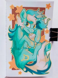 Size: 1152x1536 | Tagged: safe, artist:thunderball, lyra heartstrings, pony, unicorn, g4, cup, drink, drinking straw, female, horn, mare, oat smoothie, photo, smoothie, solo, traditional art