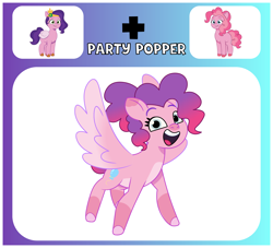 Size: 1650x1500 | Tagged: safe, artist:prixy05, pinkie pie, pipp petals, oc, oc:poppy partypopper, earth pony, pegasus, pony, g4, g5, my little pony: tell your tale, female, fusion, fusion:pinkie pie, fusion:pipp petals, mare, pipp and her 2nd heroine