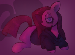 Size: 1943x1436 | Tagged: safe, artist:catponything, pinkie pie, earth pony, pony, g4, clothes, crying, hoodie, lying down, makeup, pinkamena diane pie, running makeup, solo