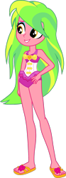 Size: 633x1693 | Tagged: safe, alternate version, artist:dustinwatsongkx, lemon zest, equestria girls, equestria girls specials, g4, my little pony equestria girls: better together, my little pony equestria girls: forgotten friendship, bare shoulders, clothes, clothes swap, feet, one-piece swimsuit, pinkie pie swimsuit, sandals, simple background, sleeveless, solo, swimsuit, swimsuit swap, transparent background, vector