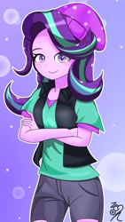 Size: 1152x2048 | Tagged: safe, artist:zeon_starlight, starlight glimmer, equestria girls, g4, blushing, clothes, crossed arms, cute, female, glimmerbetes, looking at you, signature, smiling, smiling at you, solo