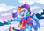 Size: 1754x1240 | Tagged: safe, artist:skysorbett, rainbow dash, pegasus, pony, g4, my little pony best gift ever, my little pony: friendship is magic, backwards cutie mark, clothes, cloud, colored eyebrows, female, hat, hoof hold, mare, open mouth, outdoors, scarf, sky, snow, snowball, snowball fight, solo, wings, winter, winter outfit