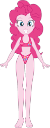 Size: 634x1598 | Tagged: safe, anonymous artist, artist:invisibleink, edit, pinkie pie, human, equestria girls, g4, belly, belly button, bikini, breasts, clothes, cropped, cutie mark bikini, cutie mark on clothes, cutie mark swimsuit, female, looking at you, simple background, solo, swimsuit, transparent background