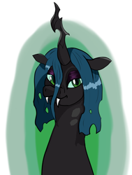 Size: 1364x1800 | Tagged: safe, artist:waspking, queen chrysalis, changeling, changeling queen, pony, g4, bust, fangs, looking at you, portrait, solo