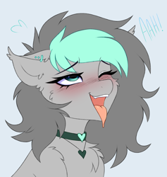 Size: 3296x3476 | Tagged: safe, artist:pesty_skillengton, oc, oc only, oc:opal stone, earth pony, pony, ahegao, blushing, bust, collar, ear piercing, female, mare, open mouth, piercing, simple background, sketch, solo, tongue out