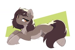 Size: 1280x850 | Tagged: safe, artist:shpoof, oc, oc only, earth pony, pony, belly, brown mane, concave belly, countershading, female, full body, lying down, orange eyes, passepartout, sketch