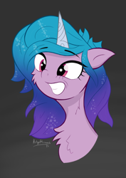 Size: 2104x2974 | Tagged: safe, artist:itchystomach, izzy moonbow, pony, unicorn, g5, digital art, grin, horn, smiling, solo