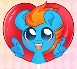 Size: 2348x2094 | Tagged: safe, artist:ninnydraws, oc, oc only, oc:samudash, pegasus, pony, bust, floating wings, heart, looking at you, simple background, solo, spread wings, wings