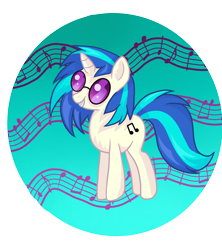 Size: 1600x1800 | Tagged: safe, artist:annuthecatgirl, dj pon-3, vinyl scratch, pony, unicorn, g4, circle background, gradient background, horn, music notes, solo