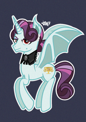 Size: 1039x1476 | Tagged: safe, artist:jintannie, principal abacus cinch, bat pony, pony, g4, bat ponified, bat pony cinch, equestria girls ponified, female, horn, mare, ponified, race swap, red eyes, solo