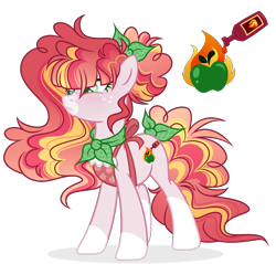 Size: 1652x1582 | Tagged: safe, artist:blazenly-obvious, oc, oc only, oc:apple fire, earth pony, pony, apron, ascot, base used, clothes, earth pony oc, facial markings, female, freckles, hair tie, mare, mealy mouth (coat marking), multicolored hair, offspring, parent:big macintosh, parent:pinkie pie, parents:pinkiemac, pink coat, simple background, socks, solo, tail tie, transparent background