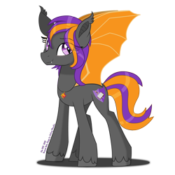 Size: 1994x1994 | Tagged: safe, artist:the_mpc, oc, oc only, oc:bright wings, bat pony, pony, bat ears, bat pony oc, colored, concave belly, english, female, fit, jewelry, looking at you, mare, necklace, quadrupedal, simple background, slender, slit pupils, solo, spread wings, standing, sunset shimmer's cutie mark, tall, thin, transparent background, unshorn fetlocks, wings