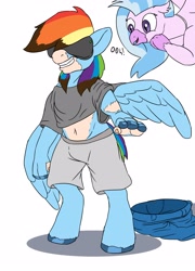 Size: 2480x3443 | Tagged: safe, artist:mcsplosion, rainbow dash, silverstream, hippogriff, human, pegasus, pony, g4, bipedal, excited, grin, high res, human to pony, simple background, smiling, transformation, vr headset, white background