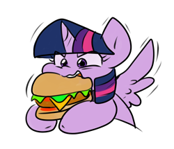 Size: 856x737 | Tagged: safe, artist:zutcha, twilight sparkle, alicorn, pony, g4, burger, bust, eating, female, food, giant food, mare, motion lines, simple background, solo, that pony sure does love burgers, twilight burgkle, twilight sparkle (alicorn), white background