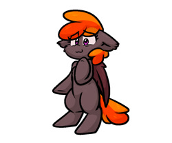 Size: 1004x836 | Tagged: safe, artist:zutcha, oc, oc only, bat pony, pony, bat pony oc, bipedal, eye clipping through hair, female, looking at you, mare, simple background, smiling, smiling at you, solo, white background